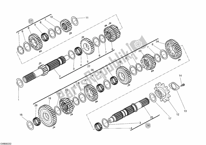 All parts for the Gear Box of the Ducati Monster 795-Thai 2012